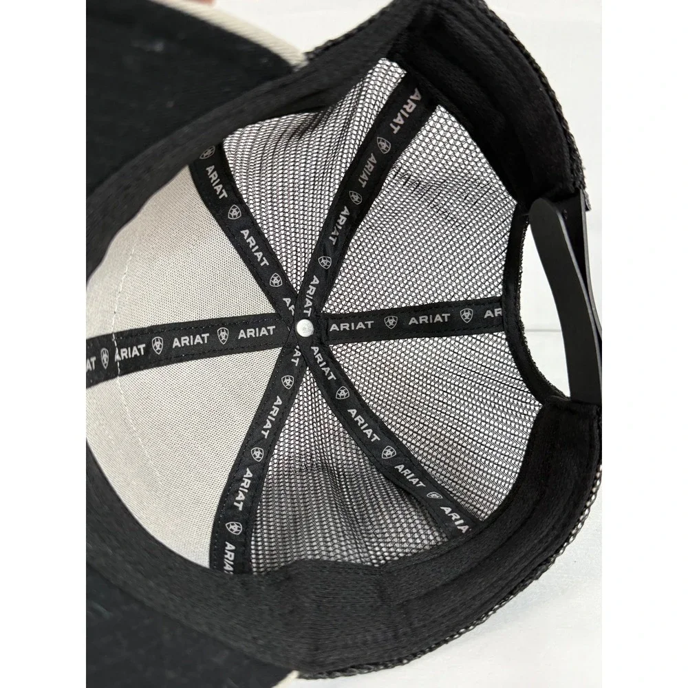 Ariat Mens Southwestern Patch Trucker Hat Tan Black Mesh Snapback Cap
